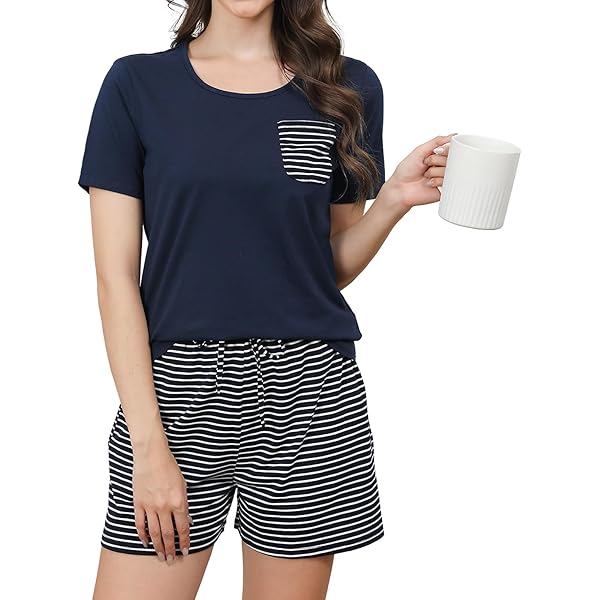 Confort Nuit Pyjama Court Femme Coton Short Et Haut Manches