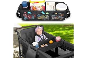 MEFOCOU Stroller Snack Tray Attachment - Stroller Snack Tray for WagonW4 Accessories - Stroller Caddy Organizer, Easy to Clean Stroller WagonW4 Snack Tray with Cup Holder