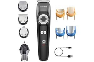 BarberBoss Kit de toilettage visage 3-en-1 pour homme : Tondeuse à cheveux, à barbe et de précision avec molette de précision, 4 peignes, chargeur USB, écran LED, Tondeuse visage et corps pour homme