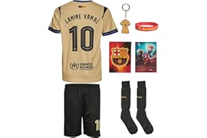 Boriverae Yamal Nr.10 Trikot Kinder Barca Auswärts-Set Beige 2025/26 mit Shorts Sticker Schlüsselanhänger Fußball Fan-Artikel Set 128-176