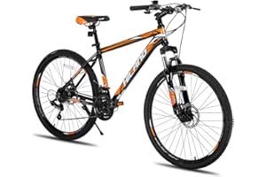 HH HILAND HILAND 26/27.5 Inch Mountain Bike, 21 Speed MTB with Disc Brakes, Aluminium Frame Mountain Bike For Men Women, Commuting Bicycle for Adult, Black/Orange/White
