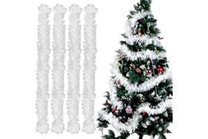 BLUELVES Guirlande de Noel Sapin, 4pcs Guirlandes Tinsel Noël, Guirlande Sapin 2m, Guirlande Tinsel Métallique Scintillantes pour Mariage Anniversaire Fête Murs Fenêtres Sapin Decoration Noël - Blanche