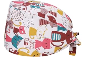 Qchomee Unisex Scrub Nurse Cap with Sweatband Adjustable Tie 100% Cotton Elastic Chef Cap Hat Food Spa Beauty Salon Cap Reusable Washable Multipurpose Hat