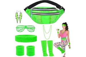 YADODO Deguisement Annee 80 Femme Accessoire Fluo Sac Banane Jambières Accessoire Annee 80 90 Deguisement Disco Femme Homme Déguisement Année 80 Accessoires Fête Néon Soiree Fluo (Vert)