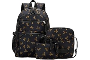 TIAASTAP Aesthetic School Bag for Girls Cute Backpack Sets Preppy School Backpack Kawaii Girls Rucksack for Teenage Secondary Primary Middle School (A04 Bow Black)