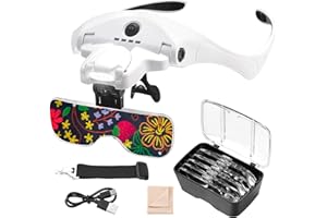 Anpro Lunette Loupe USB Rechargeable avec 4 Lumières LED à Luminosité Réglable, Loupe avec 5 Lentilles Détachables (1X-3.5X), Parfait pour Tous Les Travaux de Précision