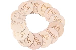 NUOBESTY 14pcs Wooden Baby Monthly Cards Newborn Milestone Discs for Baby Shower Photo Props