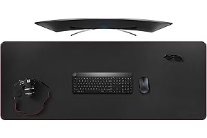 ZORESYN Tappetino per mouse da gaming - Sottomano da Ufficio - 1600x600x2mm - Bordi cuciti, Base in Antiscivolo, Superficie in pelle PU, Adatto a Tastiere e Mouse, Computer e Portatili - Nero