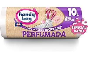 Handy Bag Bolsas de basura Perfumadas Especial Baño - Bolsas resistentes y antigoteo para cuarto de baño, diseñadas especialmente para cubo de basura pequeño, 100% plástico reciclado, 10L, 12 bolsas