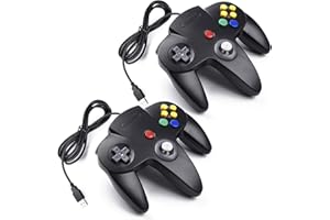 miadore 2x Manette de Jeu 64 N64 USB Classique Gamepad Joystick pour Windows PC Mac (Noir 2 Pack)