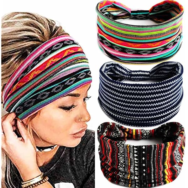 Eyanse Boho-Stirnbänder 3er Set – Breit, Geknotet, Vintage-Punkte, Für Yoga & Alltag