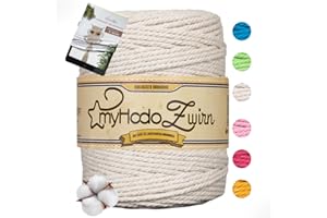 Hilo Macramé Premium 3mm Natural myHodo - Algodón Certificado Oeko-Tex - Embalaje Sin Plástico - Ideal para Soportes para Plantas (3mm x 135m)