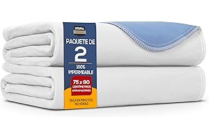 Utopia Bedding Protectores de Cama 75 x 90 cm (Paquete de 2) Blanco/Azul – Protectores de colchón Impermeables, Lavables y Reutilizables