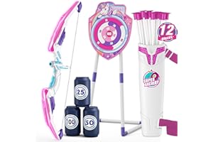 HYES Bow and Arrow for Kids, LED Light Up Archery Set with Suction Cup Arrows, Standing Hanging Target, Score Targets, Quiver, Indoor Outdoor Sport Gifts for Boys Girls Ages 4-12