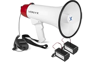 Vonyx MEG045 - Megáfono de 45W con Dos baterías adicionales - Bluetooth, USB, Micro SD, función de grabación, Sirena, Alcance 1000m, ergonómico - Ideal para Eventos, Deportes y manifestaciones