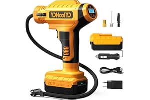 YOHOOLYO Inflador Ruedas Coche Portatil Compresor Aire 150PSI Bomba Eléctrico Inalámbrica Luz LED Pantalla LCD para Coches Motos Bicicletas Pelotas