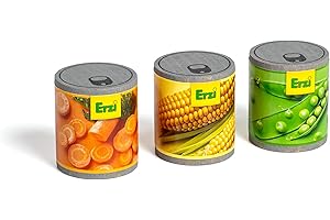 Erzi 18265 Konservendosen Gemüse-Mix aus Holz, Kaufladenartikel für Kinder, Rollenspiele.