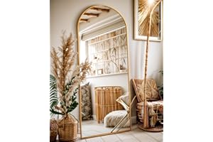 Antok Ganzkörperspiegel, 163 x 53cm Gewölbter Standspiegel Groß in Voller Länge, Wandspiegel mit Aluminiumlegierung Rahmen und Bruchsichere Glas, Bodenspiegel für Wohnzimmer, Ankleide, Gold