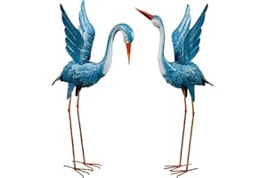 SIFOEL 2 Piezas Escultura de Garza Azul, Estatuas de Grúa de Jardín al Aire Libre, Arte de Metal para Estanque, Patio, Porche y Decoraciones de Patio Trasero