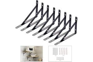 CHONGCIN 8 Packs Support Etagere Murale Industrielle,150 X 95mm Equerre Fixation Metal,Équerre Étagère Triangle, Equerre Charge Lourde De 90 Degrés En Métal, Pour Garage,Cuisine,Chambre(Noir) (6in)