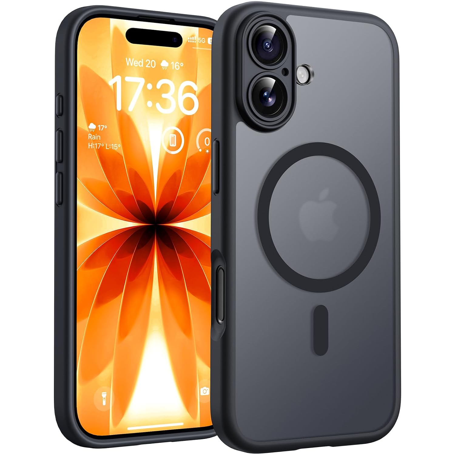 TOCOL Magnetische beschermhoes voor iPhone 17 6,3 inch, compatibel met MagSafe, geïntegreerde magnetische ring, verbeterde lensbescherming, mat, transparant, dun, schokbestendig, zwart
