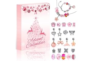 RONSTONE Calendario Avvento 2023 Gioielli da donna - 24 pezzi Bracciali e collane fai da te di Buon Natale con perline, regali di compleanno di calendrier de l'avent per adulti, bambini e bambine (Rosa)