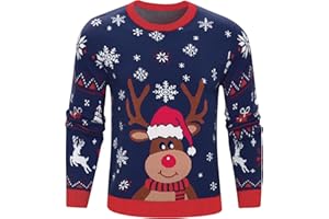 Aseniza Męski sweter bożonarodzeniowy z dzianiny z motywem renifera, zabawny sweter z długim rękawem, na Boże Narodzenie, imprezę, zimę, S-XXL