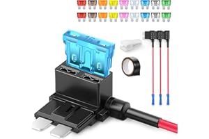 JOREST Standard Car Fuse Tap - 4pcs 16AWG Piggy Back Blade Adapter with 14Pcs Standard Automotive Fuses (2A-30A), Add a Circuit 12V Holder + Electrical Tape + Puller