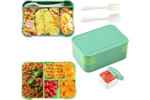 BASVII Lunch Box Przegródkami 1550ml, Lunch Box Szczelny, Bento Box, Pudełko Na Przekąski Bez BPA - Idealne Dla Dzieci, Dorosłych, Dziewcząt, Chłopców, Do Szkoły, W podróży (Zielone)