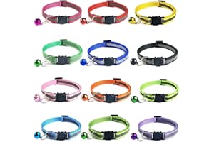 Tafeiya 12 PACK Reflective Cat Collars Quick Release Safety Buckle with Bell Adjustable19-32cm (Multi-colored)