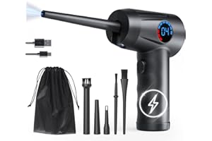 Compressed Air Duster, Salati Electric Air Duster Cleaner with LCD Display, 4 Speed to 60000 RPM, Rechargeable 6000mAH Battery, for PC, Laptop, Keyboard, Electronics, Alternative to Canned Air Duster