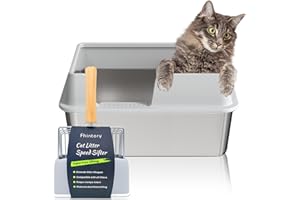 Fhintory Litiere Acier Inoxydable, Grande litiere Chat XXL avec Pelle litiere Chat Metal, Bac litiere pour Chat XXL, Bord Haut Bac à litiere pour Chat, Facile à Nettoyer, Robuste et Durable