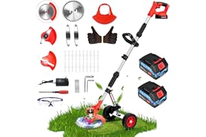 FOVENDI Tagliaerba a Batteria da 21 V con 3 Tipi di Coltelli, con Batterie da 2 x 2000 mAh e Caricabatterie, Decespugliatore a Batteria con Manico Telescopico, Leggero Elettrico per Tagliaerba da Giardino
