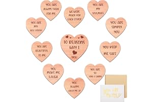Queekay 10 Reasons Why I Love You Hearts Wooden Set Romantic Love You Gifts for Her Him Elegant Bow Gift Boxes Card for Valentines Wedding Anniversary Birthday Favor