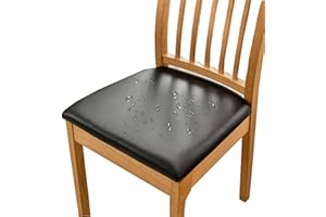 HOMECOVER Fundas De Asiento De Silla Pack De 4, PU Cuero Fundas Sillas Comedor Impermeables Extraibles Elásticas Fundas De Asiento De Silla para Comedor-Pack de 4-Negro