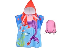 Ansamy Children Beach Towel Robe Bathrobe Poncho, Kids Hooded Beach Bath Poncho Towels, Soft and Breathable Swimwear Changing Towel for Surfing Swimming Kids Girl Boy (Mermaid)