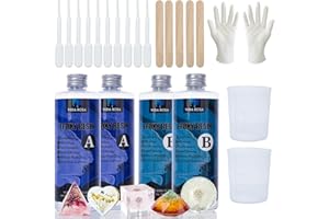 VidaRosa Kit in resina epossidica per principianti, rivestimento in cristallo da 1200 ml, per arte, artigianato, creazione di gioielli, tavoli da fiume, 4 guanti, 2 misurini e 5 bastoncini di legno