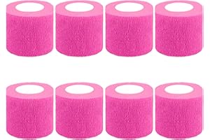 BQTQ 8 Rolls Cohesive Bandage 2 Inch Self Adherent Sport Wrap Tape Stretch Bandage Wrap Athletic Tape for Human and Animals Ankle Sprains Swelling, Neon Pink