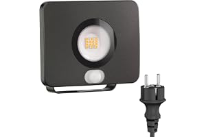 ledscom.de LED-trädgårdsstrålkastare WEGA för utomhusbruk, IP44, rörelsedetektor, stickkontakt, svart, 11,9 W, 880lm