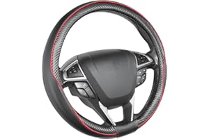 SEG Direct Couvre Volant Housse de Volant de Voiture en Cuir Microfibre avec Fibre de Carbone de Taille Standard 37-39 cm Noir Et Rouge