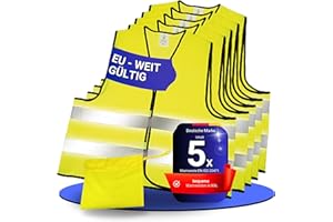 ‎ELASTO FORM elasto Warnwesten 5er-Set im Etui nach EN ISO 20471 Zertifiziert Warnweste Gelb Einheitsgröße XXL mit Reflektorstreifen