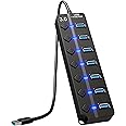 7-Port USB Hub 3.0 – Multi USB Port Hub with Individual Switches and Lights – USB Multiport Adapter Splitter – High-Speed USB Hub Extender for PC, Laptop, Macbook, Flash Drives, Mobile HDD