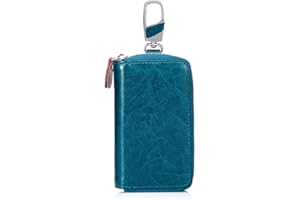 ESDREM Genuine Leather Key Case Car Key Wallet with 12 Hook Zip Around Keychain Holder for Men and Women