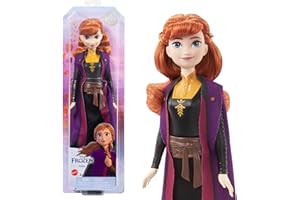Mattel Disney La Reine des Neiges 2 Poupée Anna avec tenue emblématique, chaussures, jupe, cape en tissu et accessoires, Jouet Enfant, Dès 3 ans, HLW50