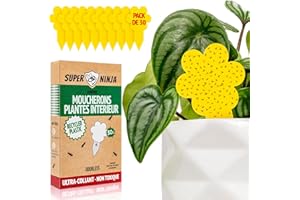 Super Ninja Piège à Moucheron Fongique, Lot de 30, Anti Moucherons d'Intérieur Ultra Efficace, Piège Jaune Collant Plante, Attrape Moucheron Non Toxique, Éco, Convient Mouche à Fruits, Jusqu’à 3 Mois