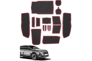 LANGBEAN Tappetini Antipolvere per Peugeo-t e-3008 2024 2025, 16 Pezzi Tappeti Antiscivolo per Console Centrale Vano Portaoggetti Portabicchieri Fessura Porta Integrata, Nero & Rosso