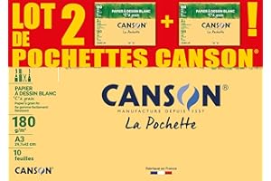 CANSON C à Grain - Lot 2 pochettes 10 feuilles de papier dessin blanc A3 180g/m²