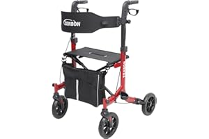 ZENBON Deambulatore in Alluminio Ultraleggero con 4 Ruote: Rollator Stretto per la Casa, Deambulatore con Seduta Pieghevole per Anziani - Rollator da Viaggio con Maniglia Regolabile in Altezza (Rosso)