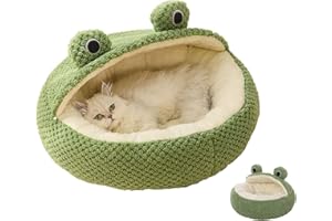 JINGTOPS Cama para Gatos, Cama para Mascotas Gato Cueva Casa para Gatos en Interiores y Cojín para Dormir Cálida Suave Forma Rana con Fondo Antideslizante Cama para Gatos Perros (Large-60cm, Medio cobertizo)