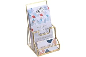 BTSKY Golden Glass Brochure Holder for 4" Wide Trifold Handouts, Countertop Pamphlet Flyer Holder Display Stand with Business Card Holder, Clear Elegant Brochure Display Stand for Magazine Booklets